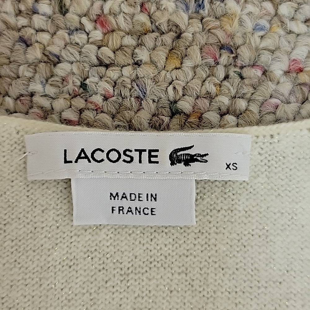 Lacoste Women's Off-White Scoop Neck Sweater, Sz Xsmall, Wool Blend - Picture 2 of 5